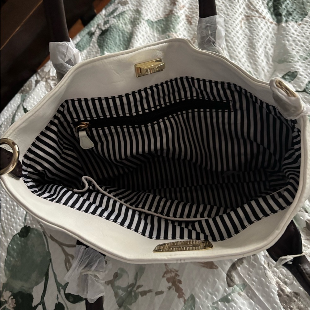 Brand New Classic White Satchel with Dark Brown Trim/ Long strap included - Picture 3 of 5